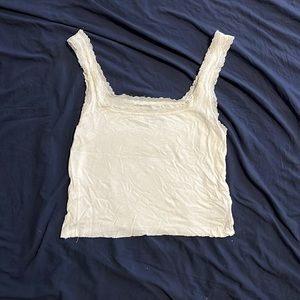 White, silky tank top with lace